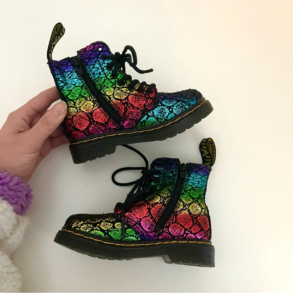 Dr. Martens 1460 Pascal T Rainbow Metallic Suede Toddler Combat Boots Size 7